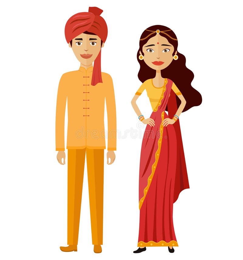 Indian Couple Vector Flat Cartoon Illustration Man and Woman, Groom and  Bride Stock Vector - Illustration of wedding, adult: 127578554