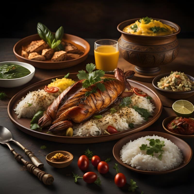 Indian Cuisine. Biryani with Rice, Vegetables and Spices on Wooden