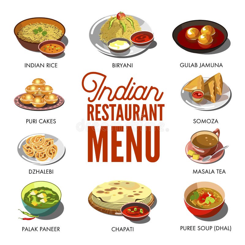 Indian Cuisine Food Traditional Dishes. Stock Vector - Illustration of  flatbread, dessert: 133787584