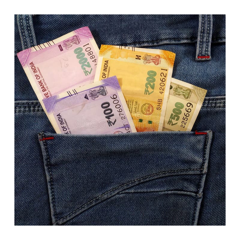 India Money.Indian Currency in Jeans Pocket.Currency.Indian Currency in