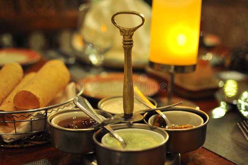 Indian dinner with roti bread and chutneys royalty free stock photo Indian dinner with roti bread and chutneys royalty free stock photo