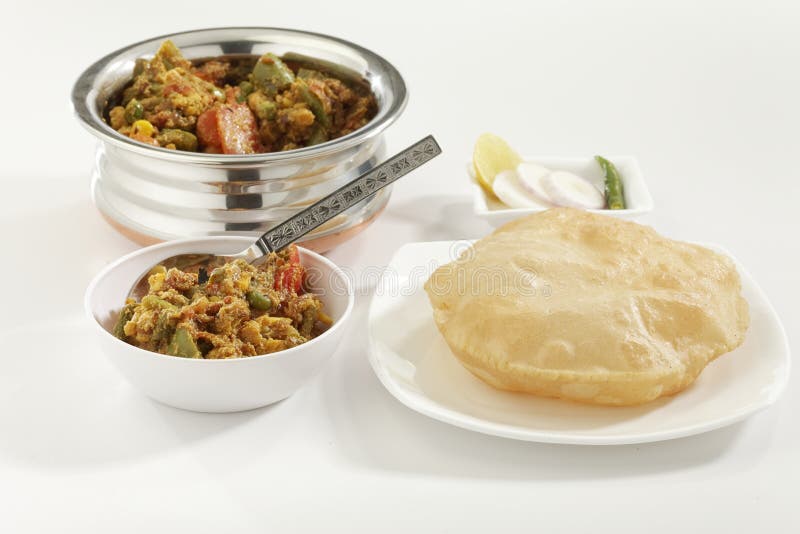 Indian Dish Mixed Vegetables Along with Puri the Fried Indian Bread