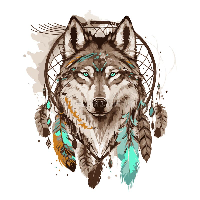 wolf dreamcatcher tribal tattoo