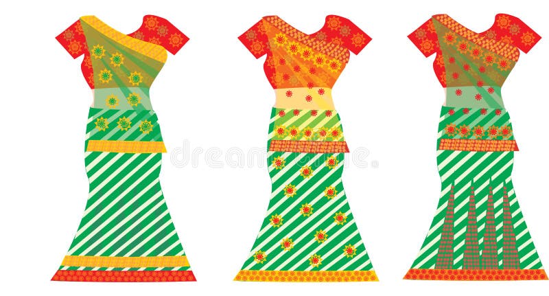 Indian Dresses, Female, Colorful Sari, Three, vector illustration. Indian Dresses, Female, Colorful Sari, Three, vector illustration