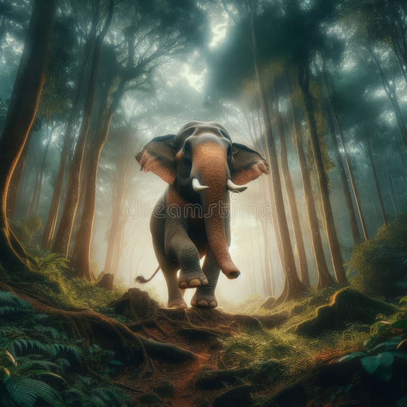 Indian elephant går genom asias monloskog royaltyfri illustrationer