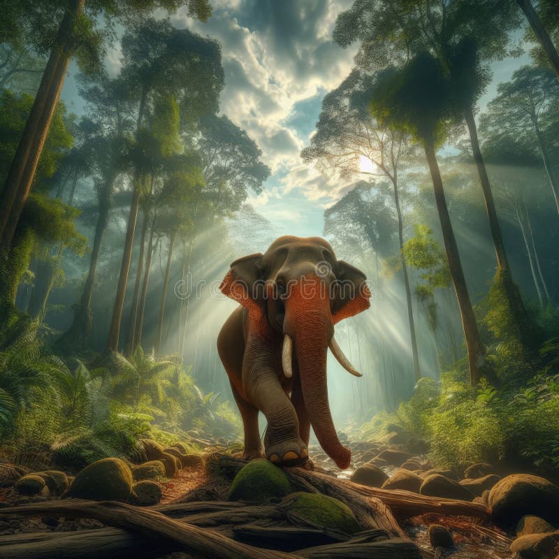 Indian elephant går genom asias monloskog royaltyfri illustrationer