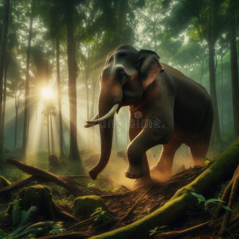 Indian elephant går genom asias monloskog vektor illustrationer