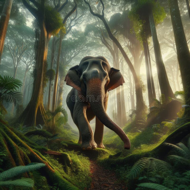 Indian elephant går genom asias monloskog vektor illustrationer