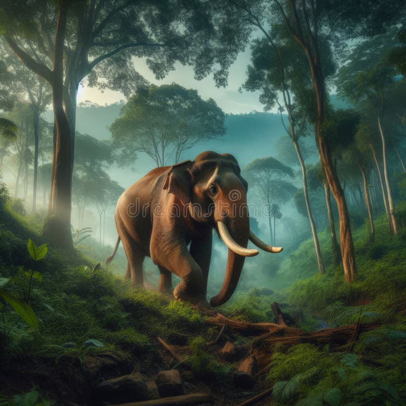 Indian elephant går genom asias monloskog vektor illustrationer