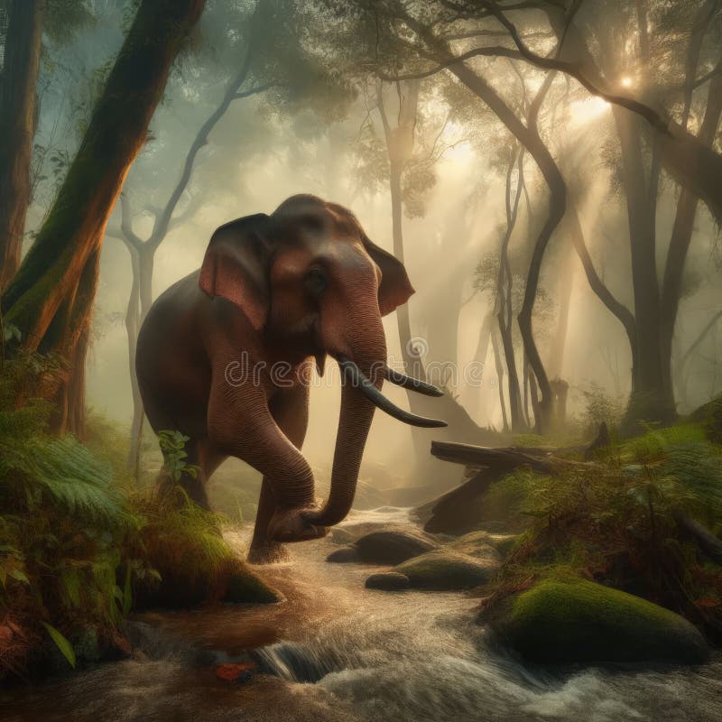 Indian elephant går genom asias monloskog stock illustrationer