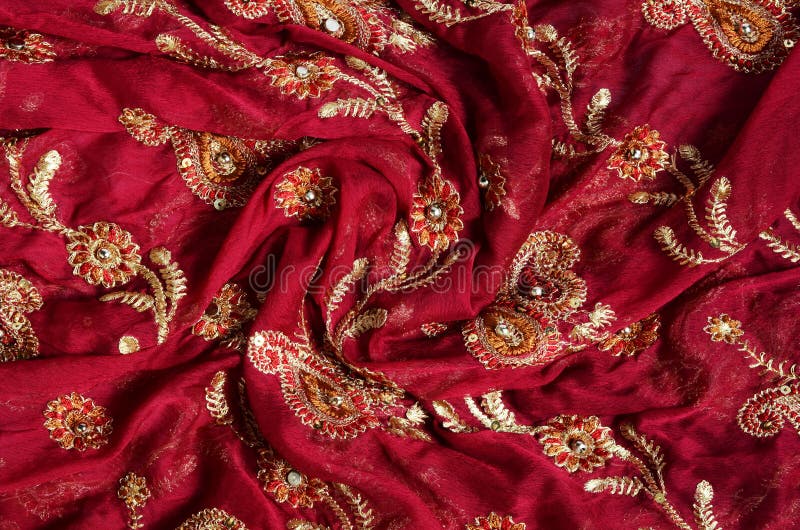 Traditional Indian Fabric With Sequined Ornaments Stock Photo