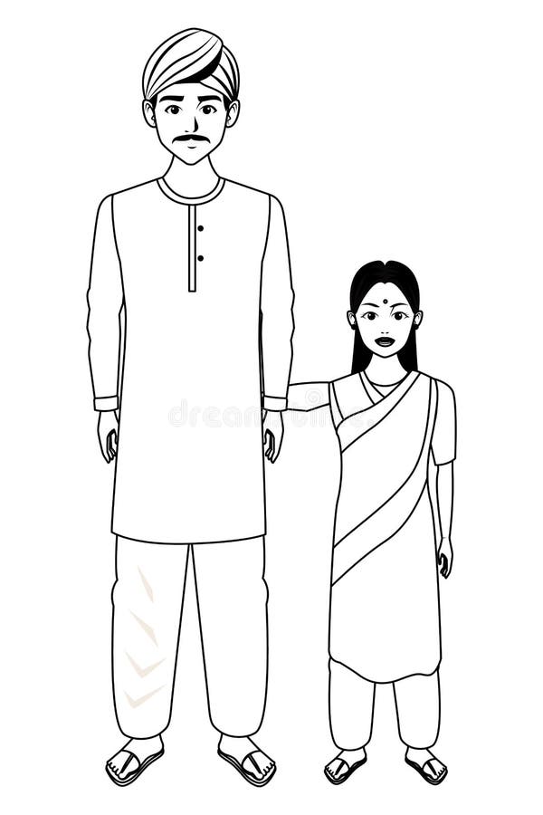 Indian Family Avatar Cartoon Character in Black and White Stock Vector -  Illustration of portrait, profile: 151503416