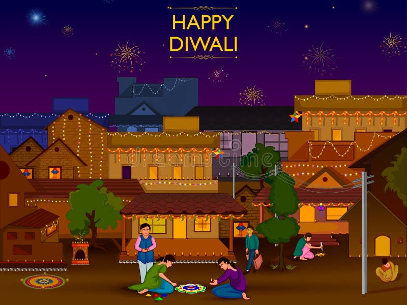 Indian family people celebrating Diwali festival of India in vector