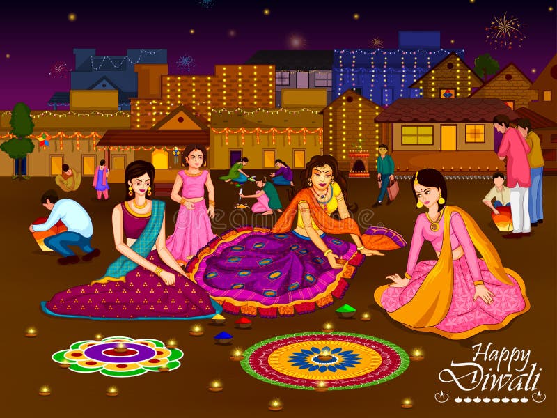 Indian family people celebrating Diwali festival of India in vector