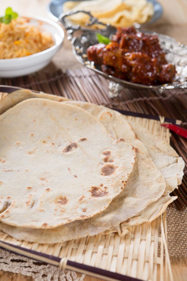 Chapati or Flat Bread, Indian Food, Made from Wheat Flour Dough. Stock