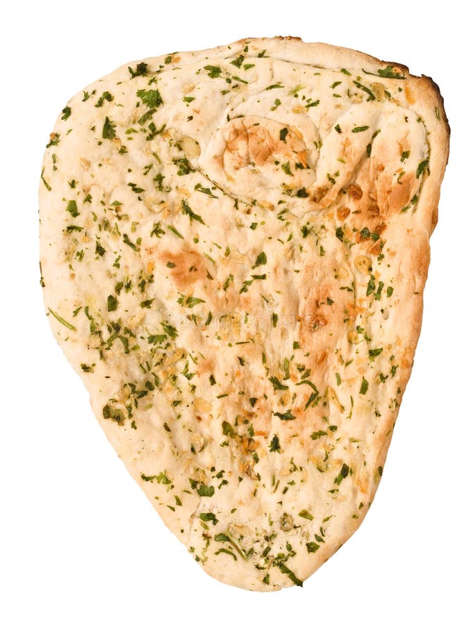 Close up of indian garlic and cilantro naan bread isolated. Close up of indian garlic and cilantro naan bread isolated