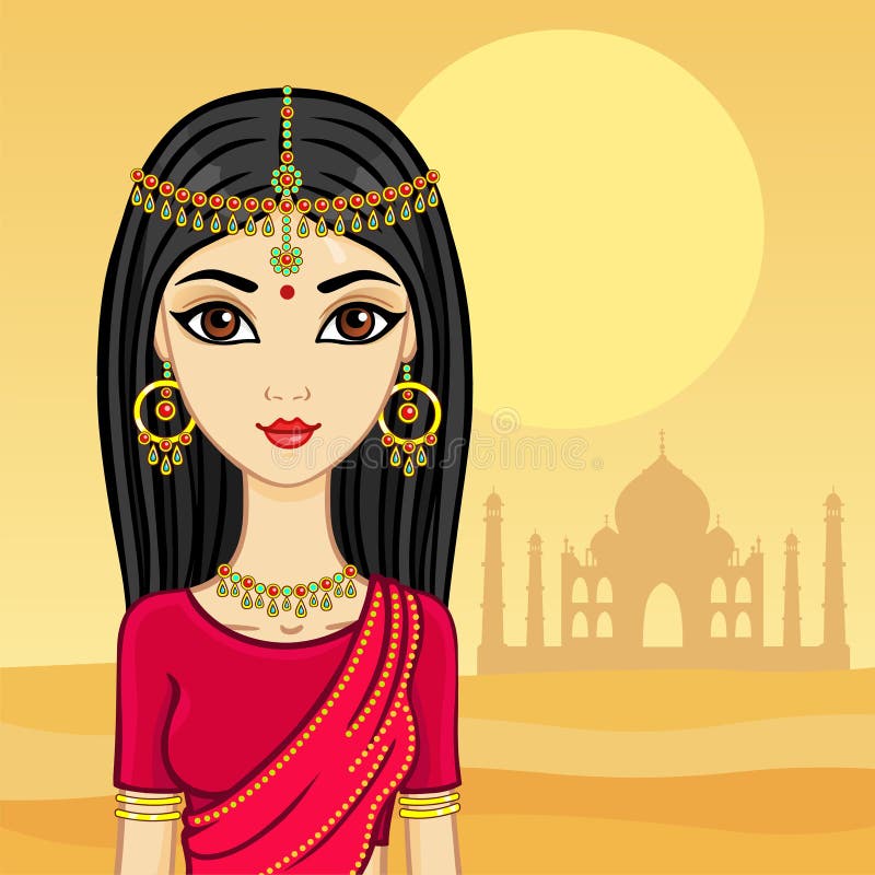 Asian Beauty. Animation Portrait of the Young Indian Girl in Traditional  Clothes. Fairy Tale Princess Stock Vector - Illustration of beauty,  hinduism: 124195419