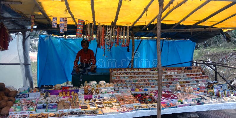 Indian handcrafted items store at tourist place stock photos Indian handcrafted items store at tourist place stock photos