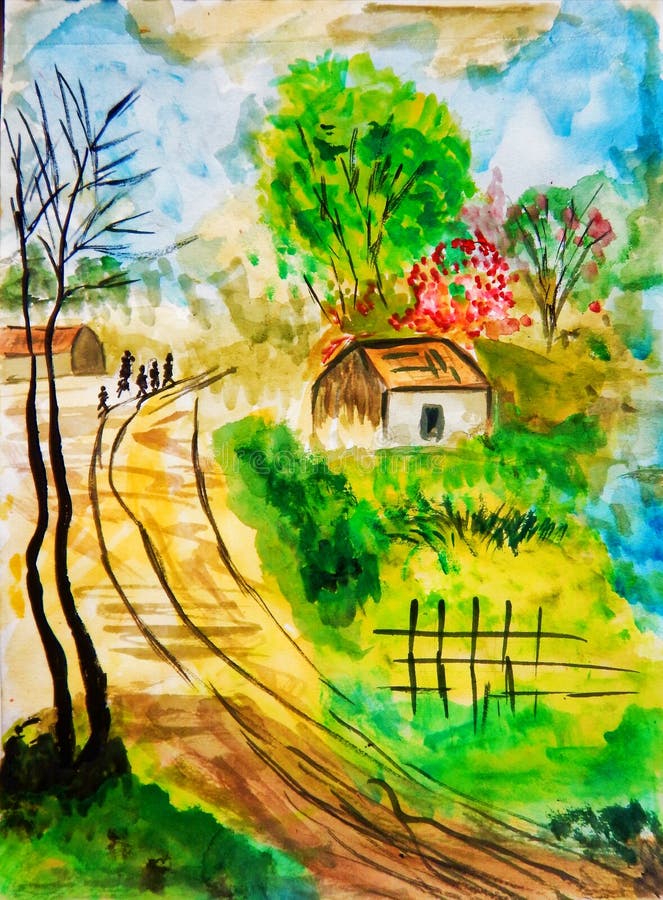 Village Scene | Village scene drawing, Abstract pencil drawings, Village  drawing