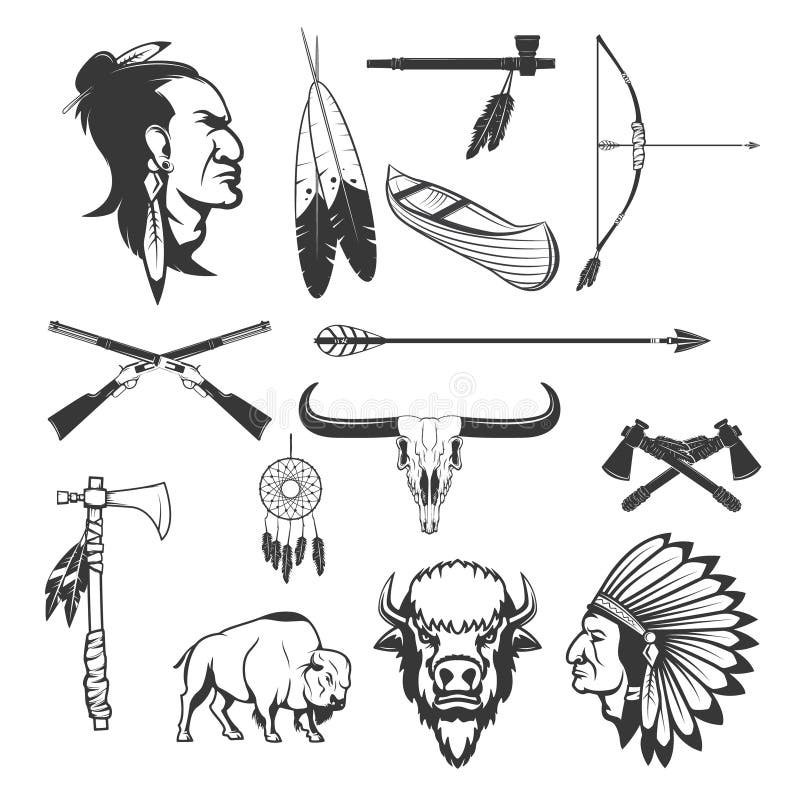 Indian icons. Native americans. American indians weapon.