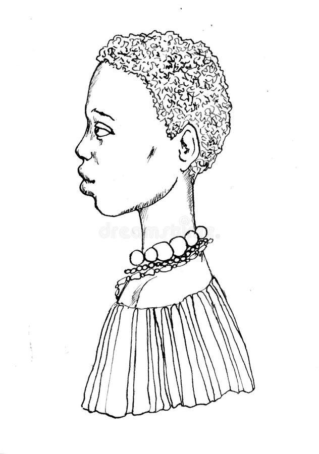 Indian Ink Drawing of an African Girl with a Short Hair Wearing Beads and  Summer Dress with Pelerine. Stock Illustration - Illustration of cartoon,  sketch: 154296657