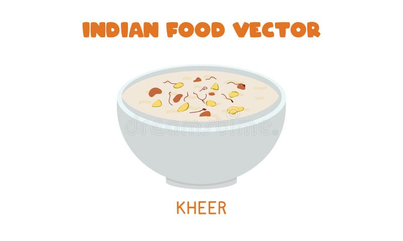Indian Kheer or Payasam - Indian Sweet Rice Pudding Flat Vector