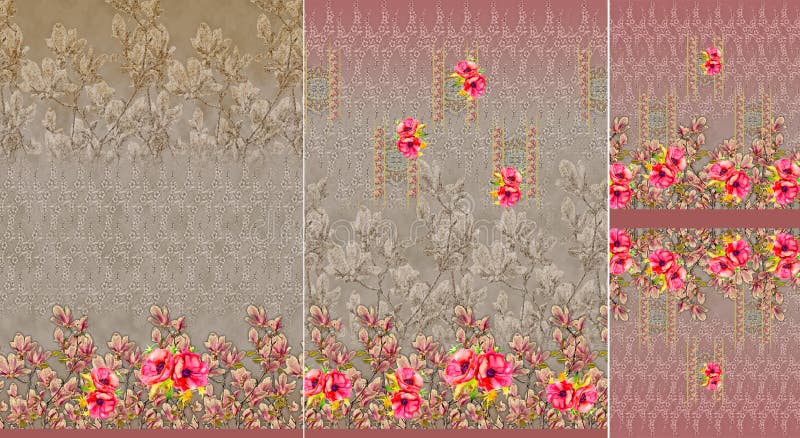 Indian Kurti Digital Flower Design Pattern Stock Illustration -  Illustration of antique, abstract: 148294844