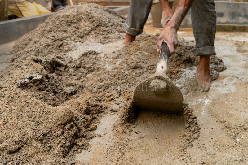 Indian Labour Mixing Cement Using Shovel Stock Image Image of people