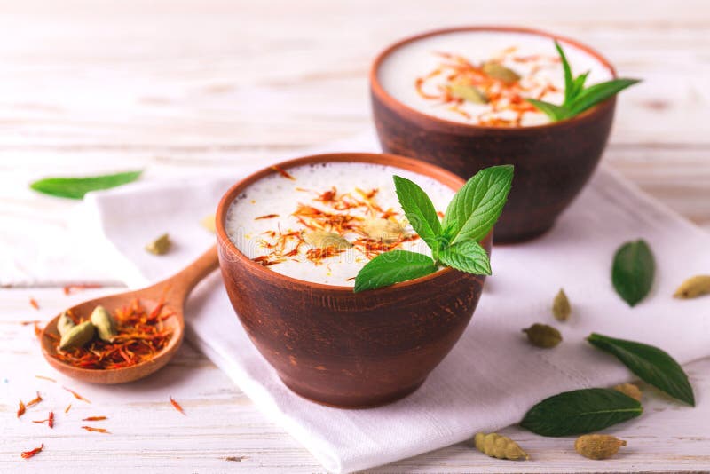 Indian lassi curd with cardamon, mint, vanilla and saffron