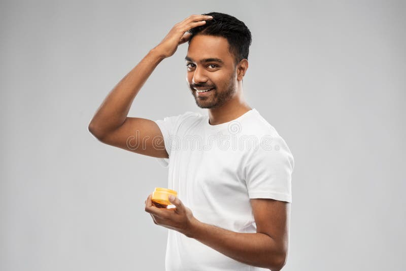 Indian Man Applying Hair Wax or Styling Gel Stock Image - Image of joyful,  product: 130953343