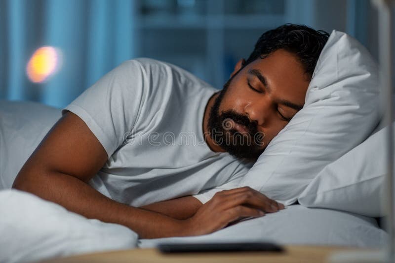 Indian Man Sleeping in Bed at Home at Night Stock Photo Image of
