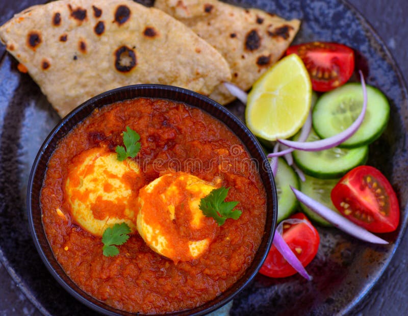 Indian Meal Egg Curry and Roti Stock Image Image of gravy, flat