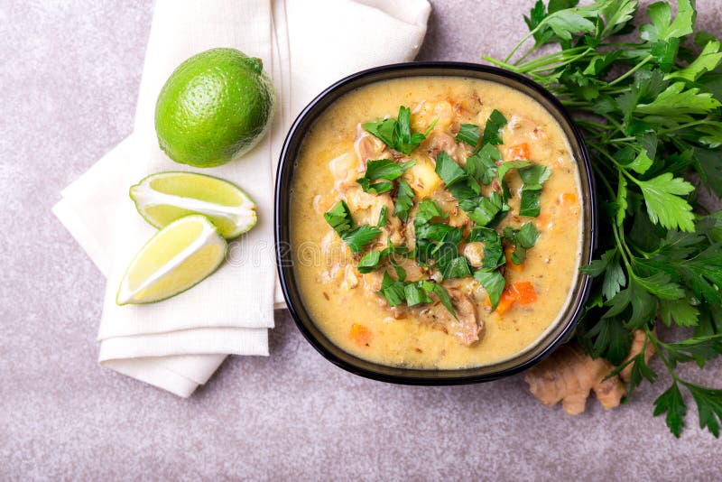 Indian Mulligatawny Soup with Lentil, Parsley. Copyspace, Top Vi Stock ...