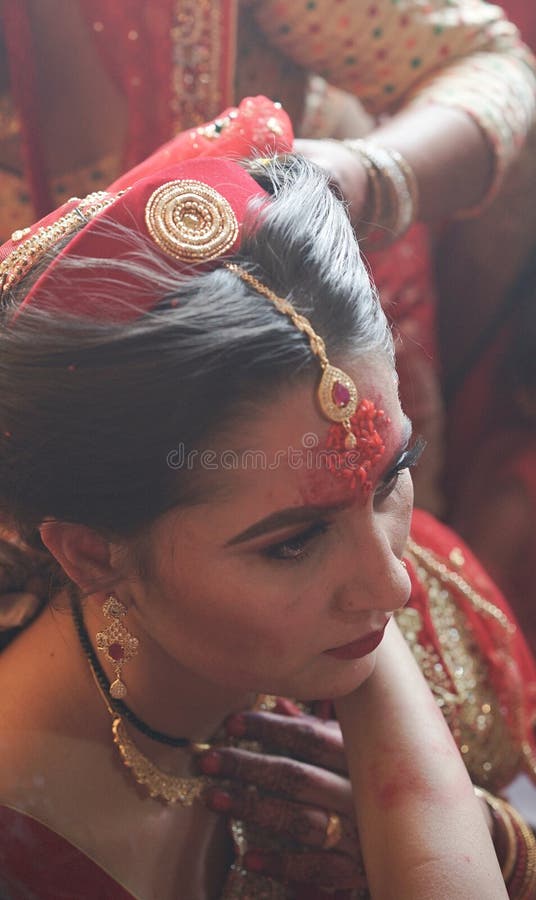 Indian and Nepali Wedding, Bride in a Local Traditional Dress, Make Up and Hair  Style Editorial Stock Image - Image of human, life: 180808014