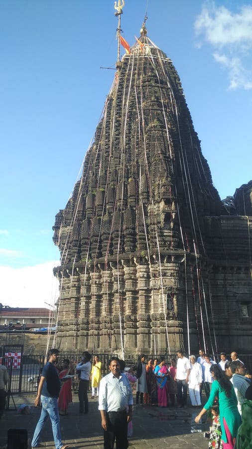 Indian people clicking photo at Trimbakeshwar Lord Shiva Temple is an ancient Hindu temple