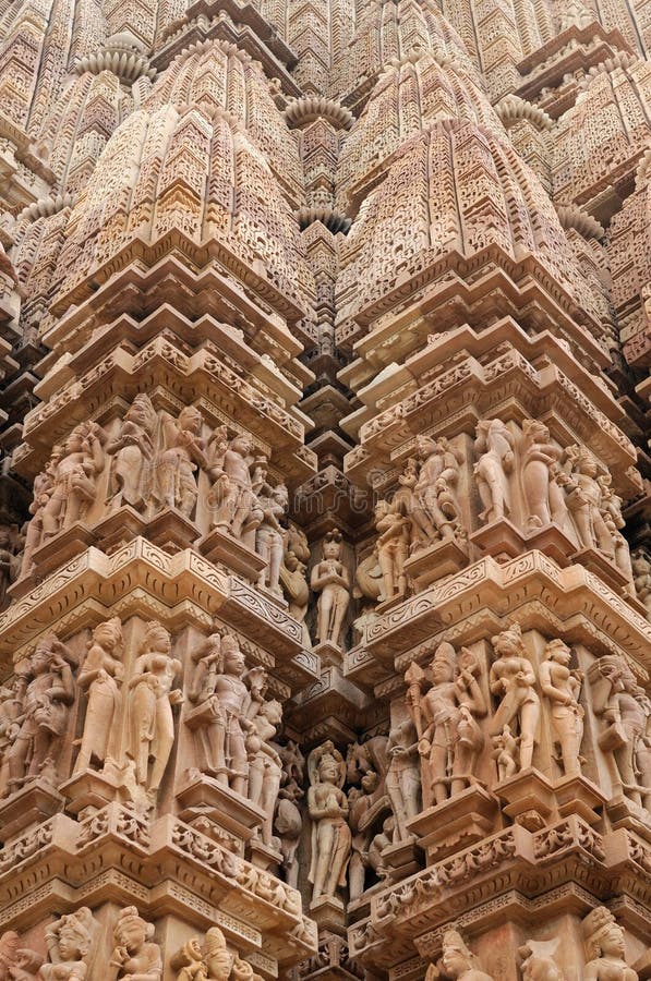 Indian religious symbols on temples in Khajuraho