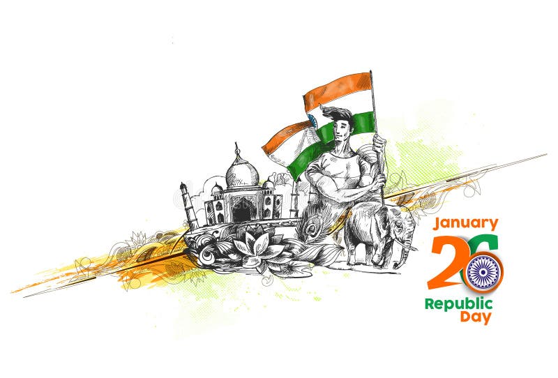 Premium Vector | A man salutes the indian flag in his hand indian republic  day oneline drawing