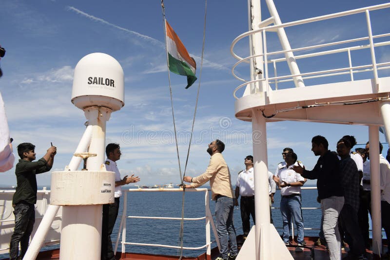 Indian Republic Day Flag Hoisting Ceremony on Board Ship Editorial