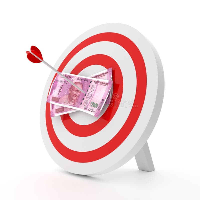 Indian Rupee 2000 Currency Note in an arrow with target isolated on White Background - 3D Illustration Render vector illustration