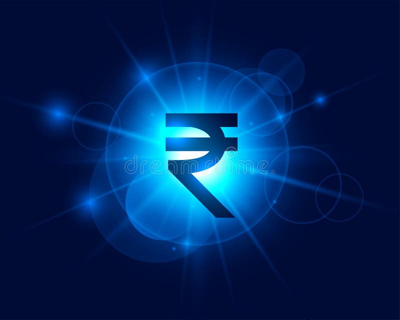 Digital Currency Symbol of Indian Rupee Background with Light Effect