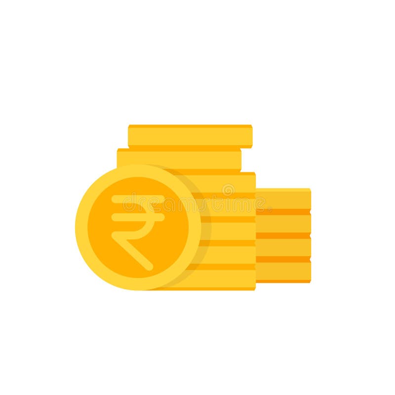 Indian rupee icon with coins on white stock illustration