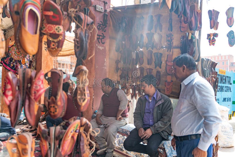 The indian shop with traditional shoes royalty free stock photos The indian shop with traditional shoes royalty free stock photos