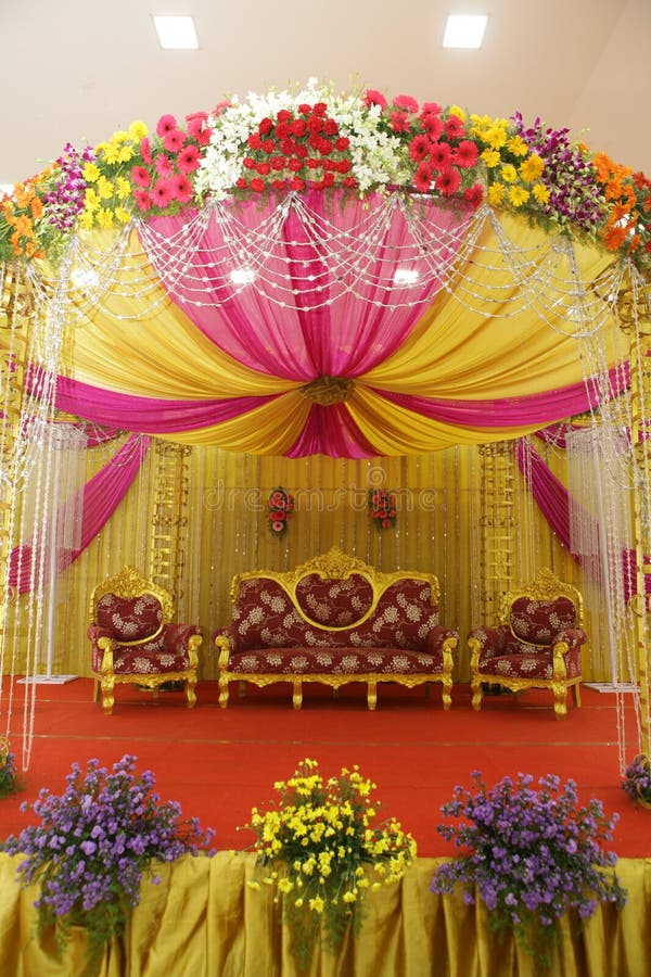 Indian Stage Decoration with Multi Color Flowers, Props and Lights