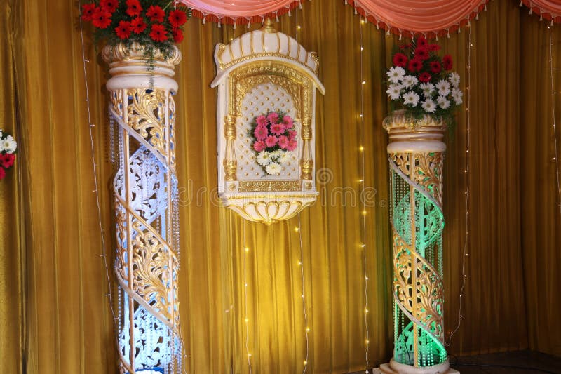 Indian Stage Decoration with Multi Color Flowers, Props and Lights Stock Image Image of retail