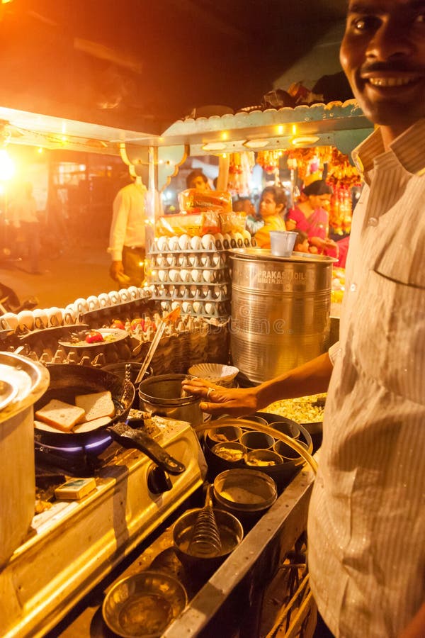 Indian Street Vendor Make Fast Food in Evening Editorial Stock Image