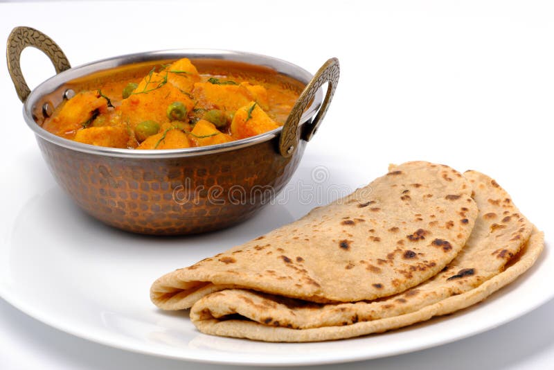 Indian Style Cottage Cheese Dish or Curry with Roti Stock Photo Image