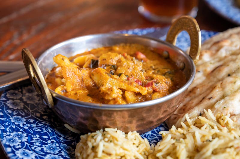 Indian Style Food, Vegetarian Curry Dish Served with Rice and Garlic ...