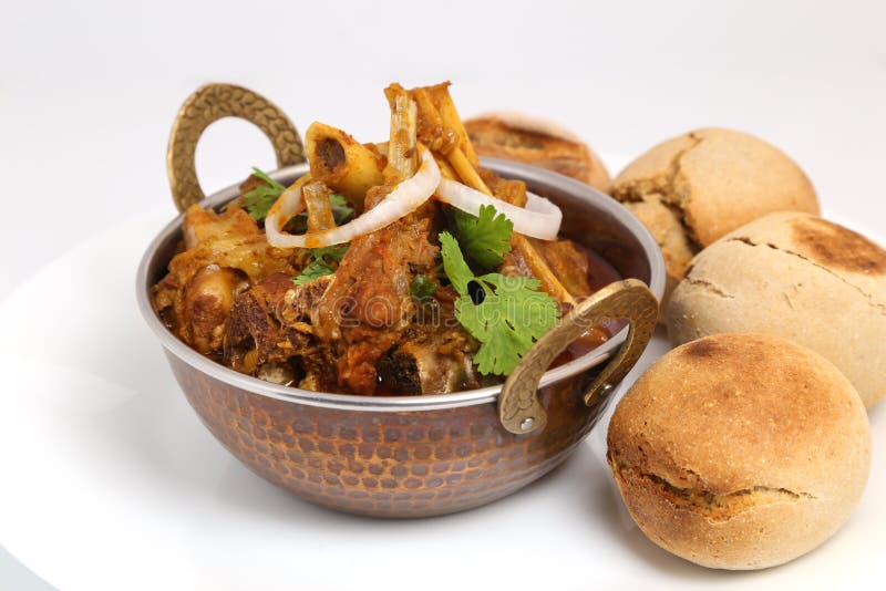 Indian Style Meat Dish or Mutton Curry with Bati Stock Photo Image of