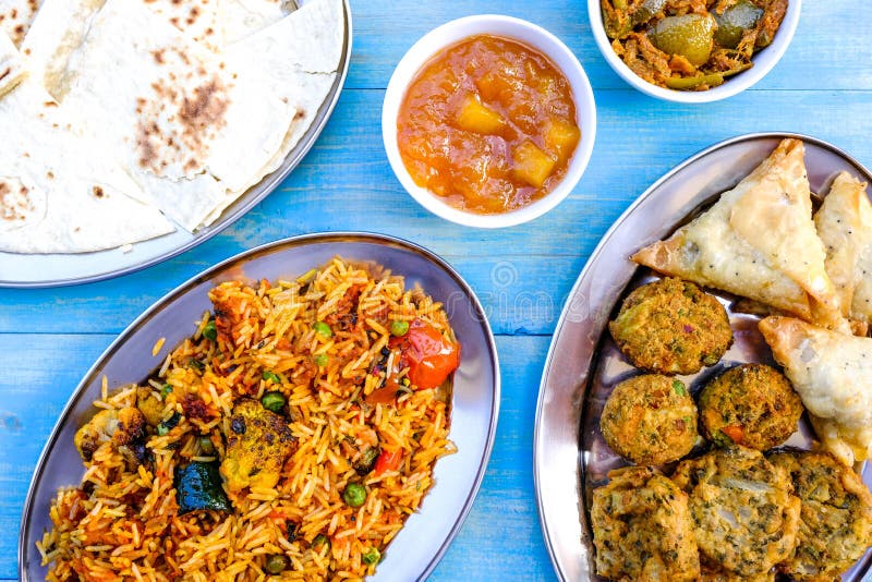 Indian Style Vegetable Biryani Meal Stock Image - Image of pakoras