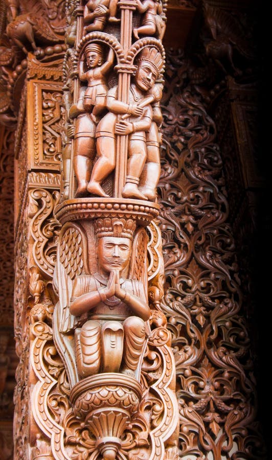 Indian Style Wood Carved Human Figures Column Stock Photo Image of